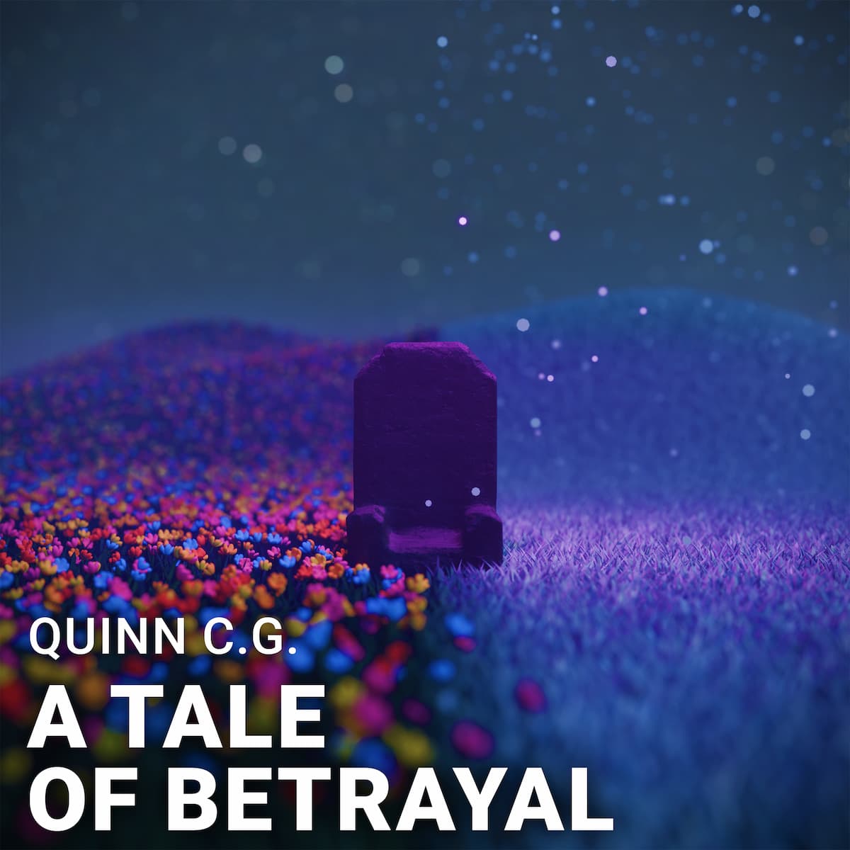 A solitary throne surrounded by flowers and floating lights